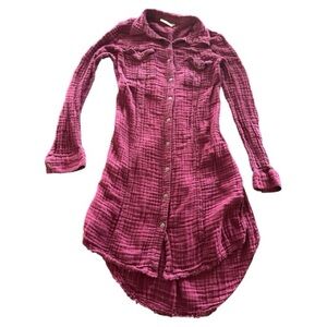 Free people maroon gauze long sleeve shirt mini dress